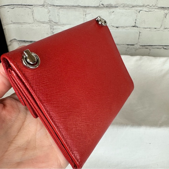 PRADA Saffiano red leather compact mini wallet crossbody bag - Picture 14 of 16